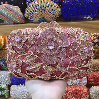 New Red/Blue Color Metal Women Evening Clutch Bag White Rhinestone Lady Party Handbags Female Dinner Bags Banquet Clutches Purse