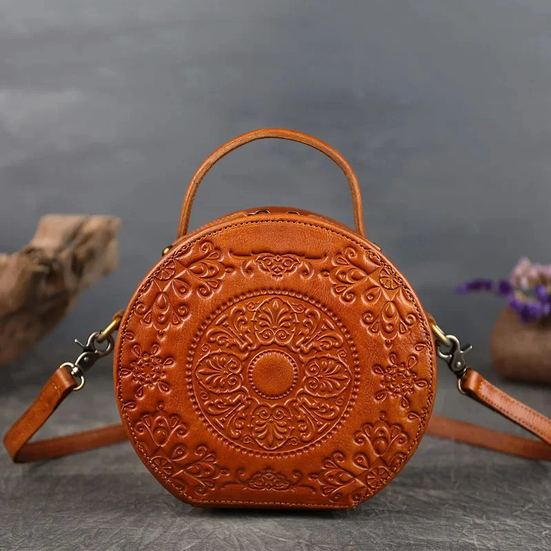 New Retro Circular Women Luxury Handbag Genuine Leather Shoulder Ladies Crossbody s For Woman Totem Small Messenger Bag