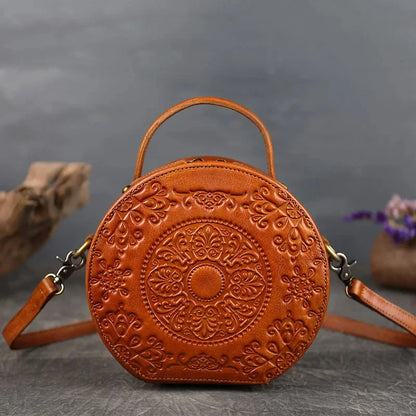 New Retro Circular Women Luxury Handbag Genuine Leather Shoulder Ladies Crossbody s For Woman Totem Small Messenger Bag