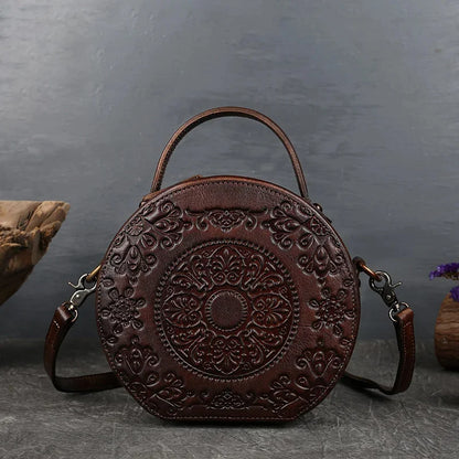 New Retro Circular Women Luxury Handbag Genuine Leather Shoulder Ladies Crossbody s For Woman Totem Small Messenger Bag