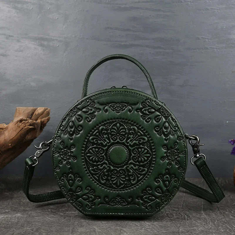 New Retro Circular Women Luxury Handbag Genuine Leather Shoulder Ladies Crossbody s For Woman Totem Small Messenger Bag