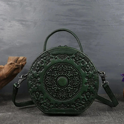 New Retro Circular Women Luxury Handbag Genuine Leather Shoulder Ladies Crossbody s For Woman Totem Small Messenger Bag