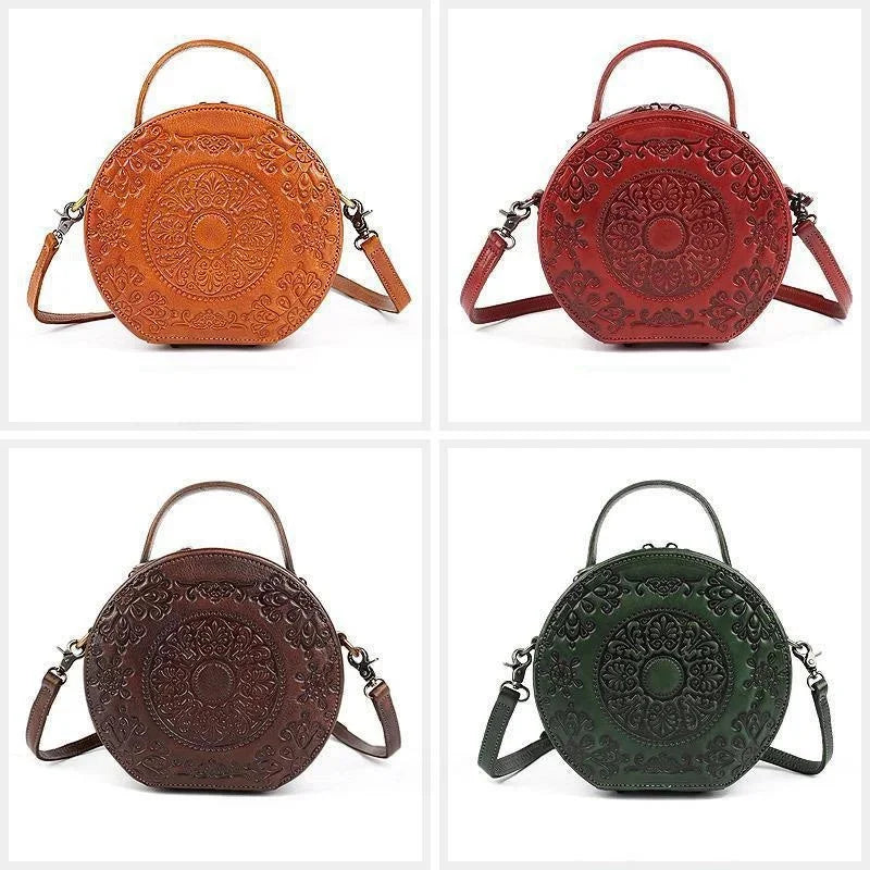 New Retro Circular Women Luxury Handbag Genuine Leather Shoulder Ladies Crossbody s For Woman Totem Small Messenger Bag