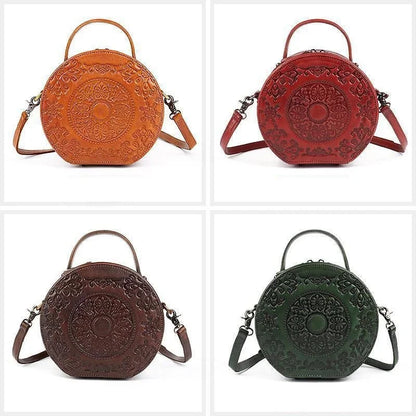 New Retro Circular Women Luxury Handbag Genuine Leather Shoulder Ladies Crossbody s For Woman Totem Small Messenger Bag