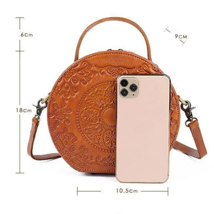 New Retro Circular Women Luxury Handbag Genuine Leather Shoulder Ladies Crossbody s For Woman Totem Small Messenger Bag