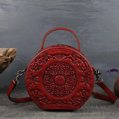 New Retro Circular Women Luxury Handbag Genuine Leather Shoulder Ladies Crossbody s For Woman Totem Small Messenger Bag