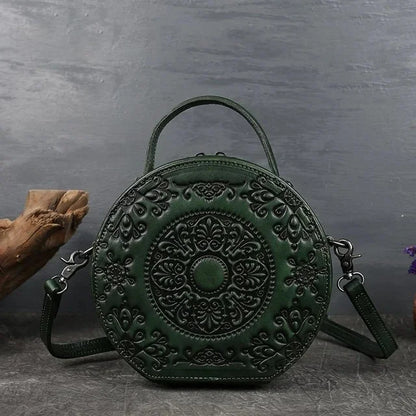 New Retro Circular Women Luxury Handbag Genuine Leather Shoulder Ladies Crossbody s For Woman Totem Small Messenger Bag