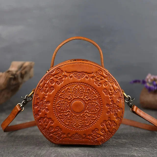 New Retro Circular Women Luxury Handbag Genuine Leather Shoulder Ladies Crossbody s For Woman Totem Small Messenger Bag