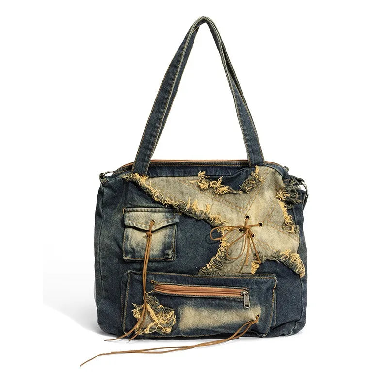 New Retro Denim Bags For Women 2024 Luxury Handbags Designer Ladies Large Capacity Fashion Shoulder Bag Sac A Main