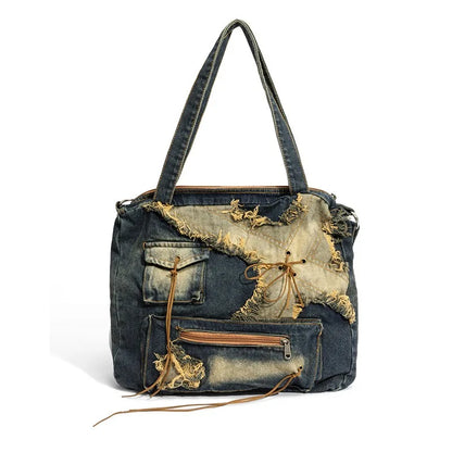 New Retro Denim Bags For Women 2024 Luxury Handbags Designer Ladies Large Capacity Fashion Shoulder Bag Sac A Main