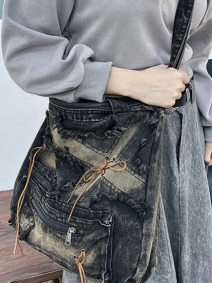 New Retro Denim Bags For Women 2024 Luxury Handbags Designer Ladies Large Capacity Fashion Shoulder Bag Sac A Main