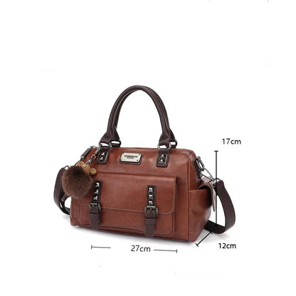 New Retro PU Leather Women's Messenger Large Portable Contrast Pillow Boston Handbag Fashion Shoulder Crossbody Bag