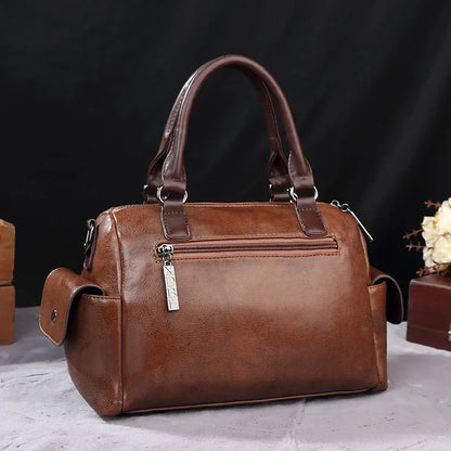 New Retro PU Leather Women's Messenger Large Portable Contrast Pillow Boston Handbag Fashion Shoulder Crossbody Bag