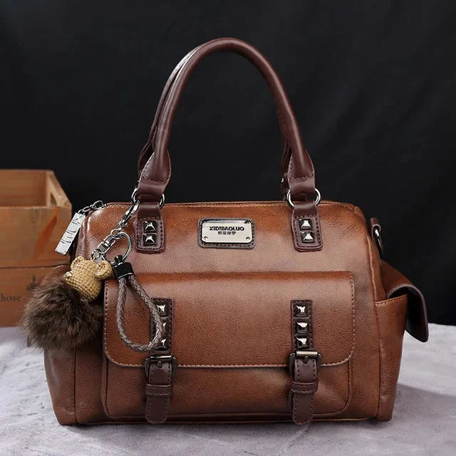 New Retro PU Leather Women's Messenger Large Portable Contrast Pillow Boston Handbag Fashion Shoulder Crossbody Bag