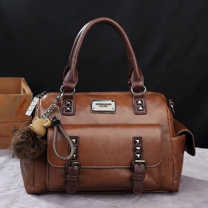 New Retro PU Leather Women's Messenger Large Portable Contrast Pillow Boston Handbag Fashion Shoulder Crossbody Bag