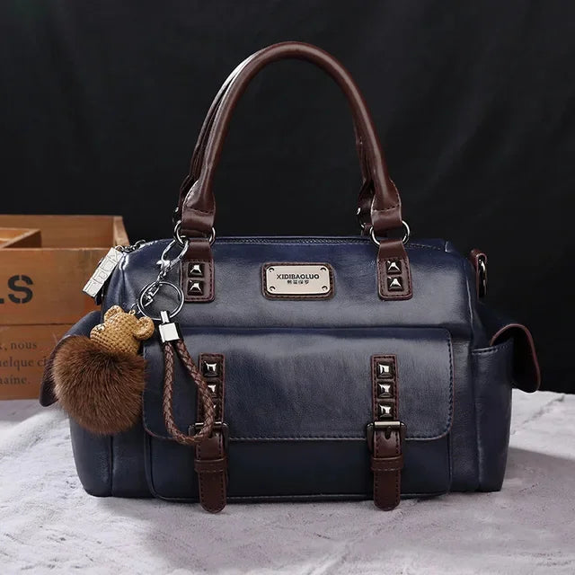 New Retro PU Leather Women's Messenger Large Portable Contrast Pillow Boston Handbag Fashion Shoulder Crossbody Bag
