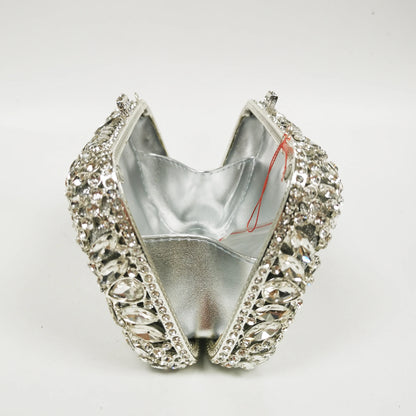 New Silver Flower Dinner Bags Woman Wedding Bridal Crystal Evening Purse Diamond Crystal Floral Handbag Metal Rhinestone Clutch