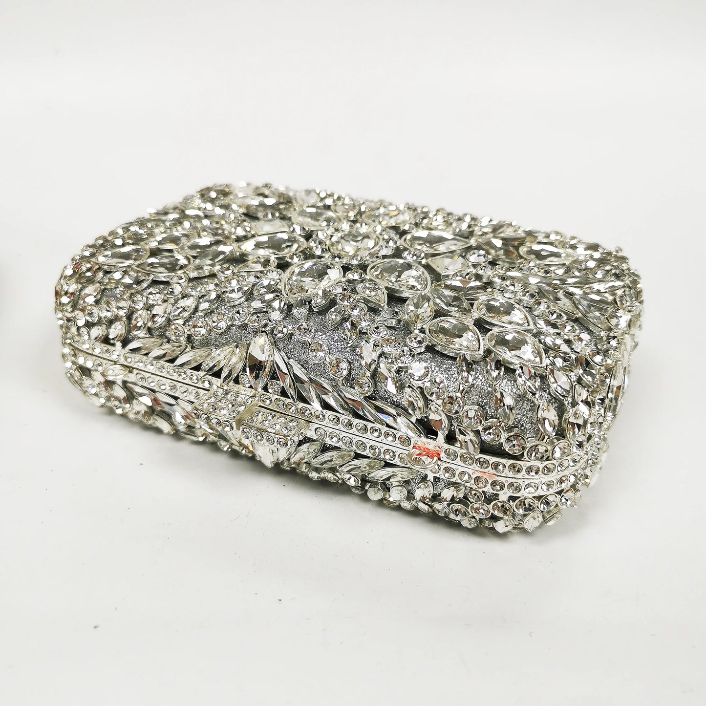 New Silver Flower Dinner Bags Woman Wedding Bridal Crystal Evening Purse Diamond Crystal Floral Handbag Metal Rhinestone Clutch