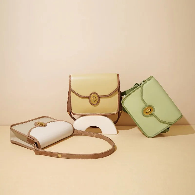 New Simple Color Matching Shoulder Bag 2024 New Commuter All-match Genuine Leather Underarm Pouchniche Female Handbags Purses