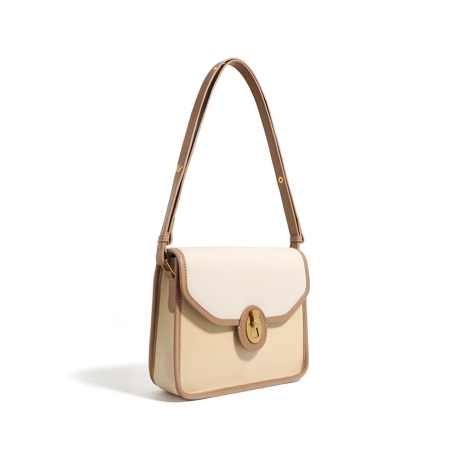 New Simple Color Matching Shoulder Bag 2024 New Commuter All-match Genuine Leather Underarm Pouchniche Female Handbags Purses
