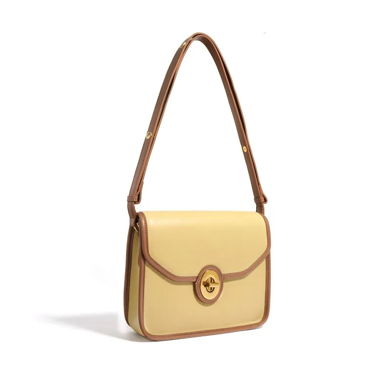 New Simple Color Matching Shoulder Bag 2024 New Commuter All-match Genuine Leather Underarm Pouchniche Female Handbags Purses
