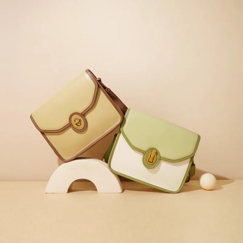 New Simple Color Matching Shoulder Bag 2024 New Commuter All-match Genuine Leather Underarm Pouchniche Female Handbags Purses