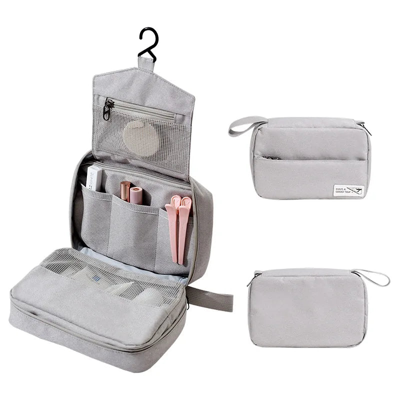 New Simple Women Cosmetic Bags Mini Hand-held Makeup Bags Toiletry Pouch with Hook Zipper Wash Storage Bags Travel Organizer Box