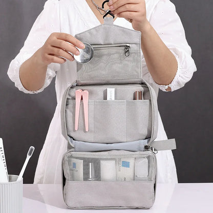 New Simple Women Cosmetic Bags Mini Hand-held Makeup Bags Toiletry Pouch with Hook Zipper Wash Storage Bags Travel Organizer Box