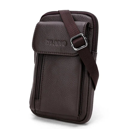 New Small Cross Body Fanny Messenger Shoulder Belt Waist Bags Fashion Purse Cover Pouch Men Genuine Leather Cell Phone Case Bag