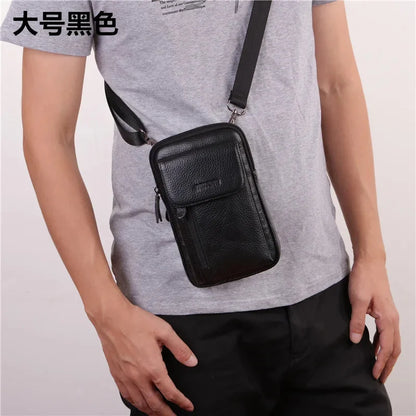 New Small Cross Body Fanny Messenger Shoulder Belt Waist Bags Fashion Purse Cover Pouch Men Genuine Leather Cell Phone Case Bag