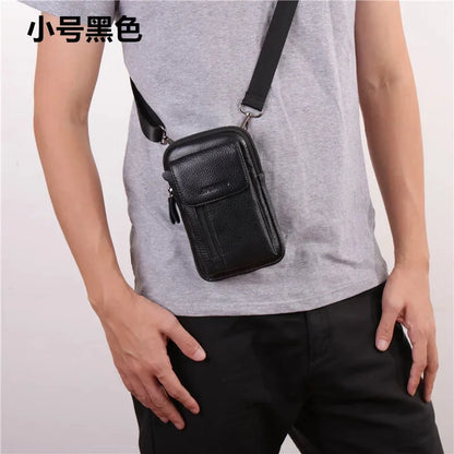 New Small Cross Body Fanny Messenger Shoulder Belt Waist Bags Fashion Purse Cover Pouch Men Genuine Leather Cell Phone Case Bag