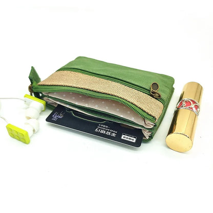 New Solid Canvas Coin Purse for Girls Double Zipper Large Capacity Card Holder Small Storage Bag Simple Fashion Mini Wallet
