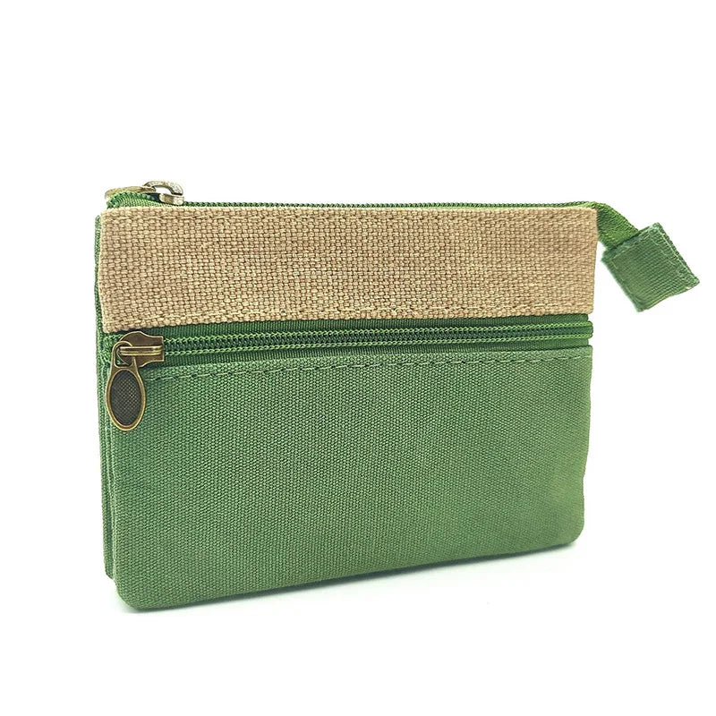 New Solid Canvas Coin Purse for Girls Double Zipper Large Capacity Card Holder Small Storage Bag Simple Fashion Mini Wallet
