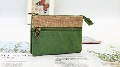 New Solid Canvas Coin Purse for Girls Double Zipper Large Capacity Card Holder Small Storage Bag Simple Fashion Mini Wallet