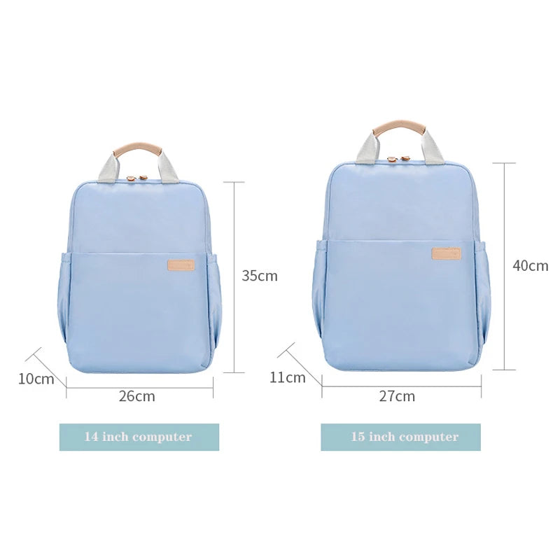 New Solid Color Women's Waterproof Nylon Backpack Light 14 15 Inch Laptop Simple School Bag For Teenage Girls