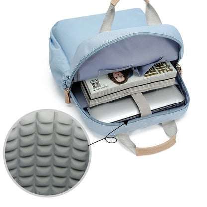 New Solid Color Women's Waterproof Nylon Backpack Light 14 15 Inch Laptop Simple School Bag For Teenage Girls
