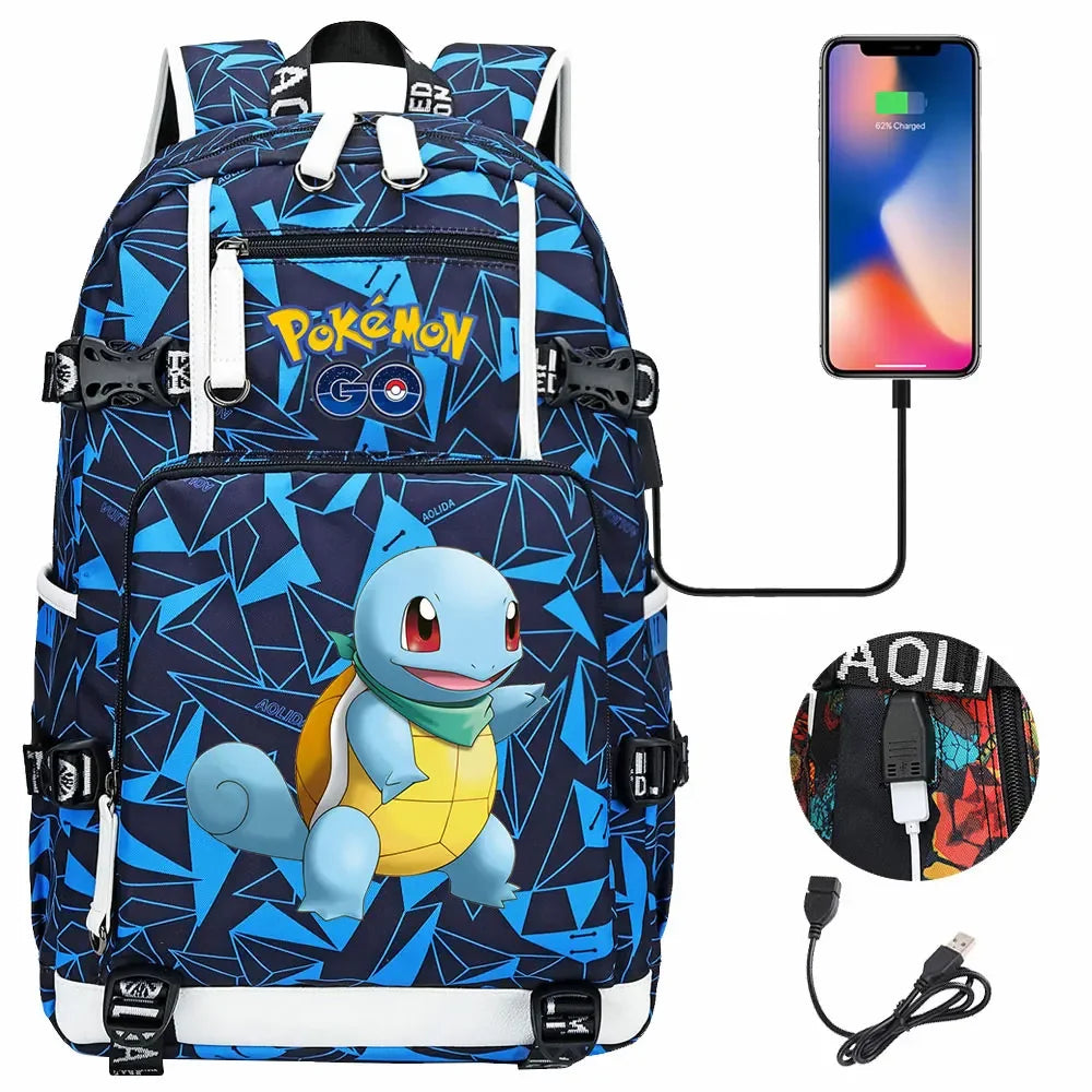 New Squirtle Charmander USB Teenagers Schoolbags Women Men Laptop Travel Backpack Girl Boys Kids School Book Bags