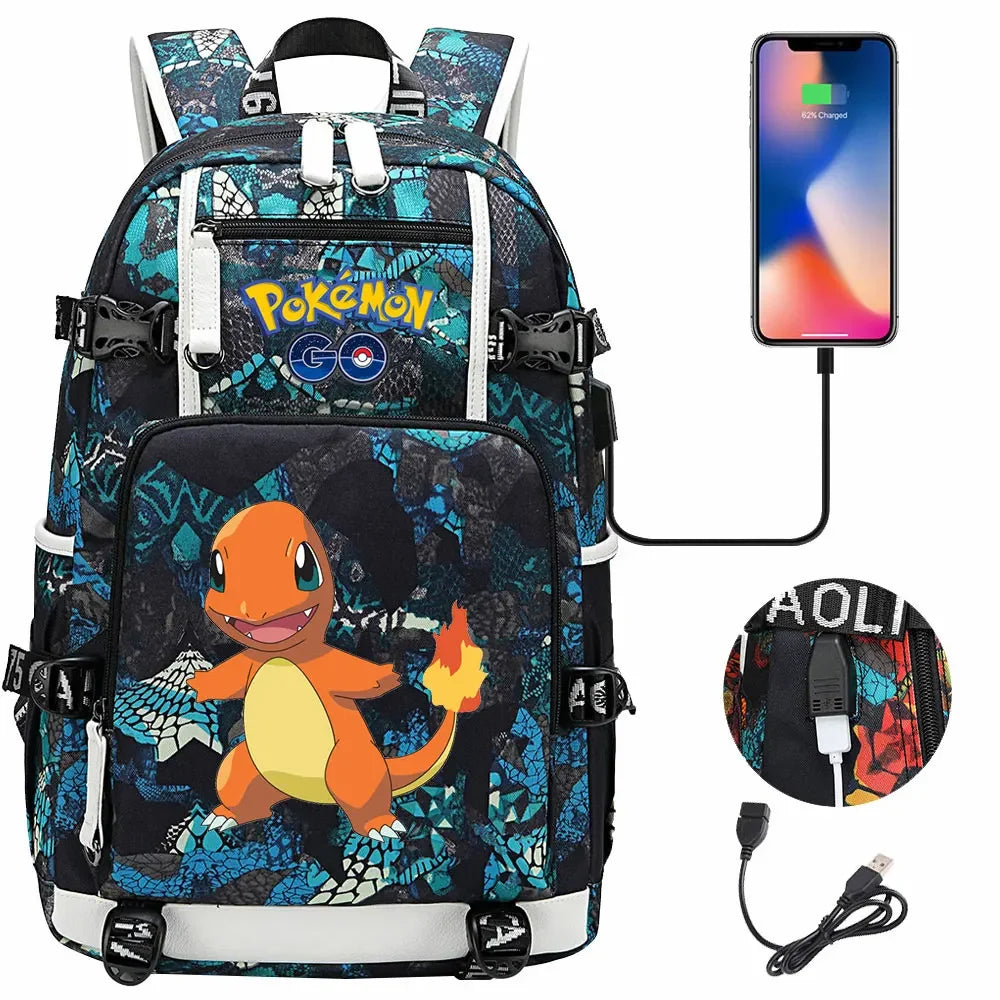 New Squirtle Charmander USB Teenagers Schoolbags Women Men Laptop Travel Backpack Girl Boys Kids School Book Bags