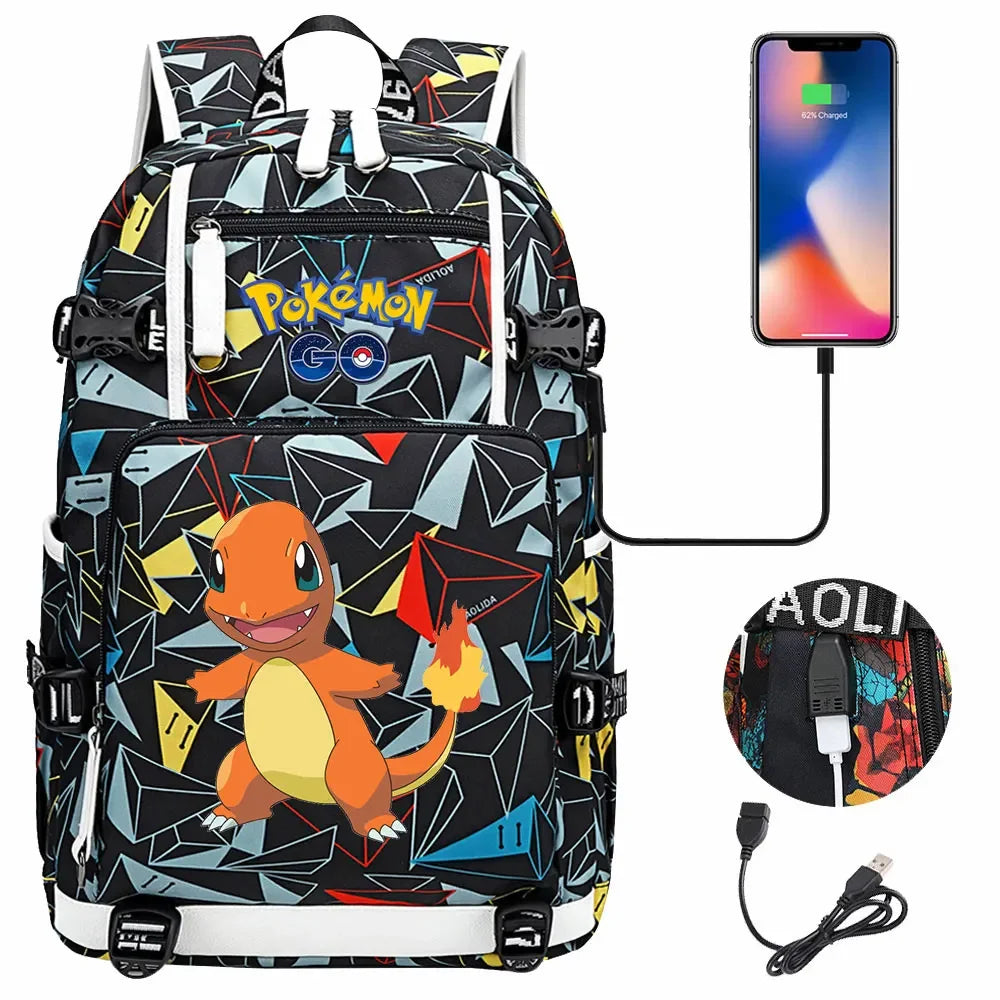 New Squirtle Charmander USB Teenagers Schoolbags Women Men Laptop Travel Backpack Girl Boys Kids School Book Bags