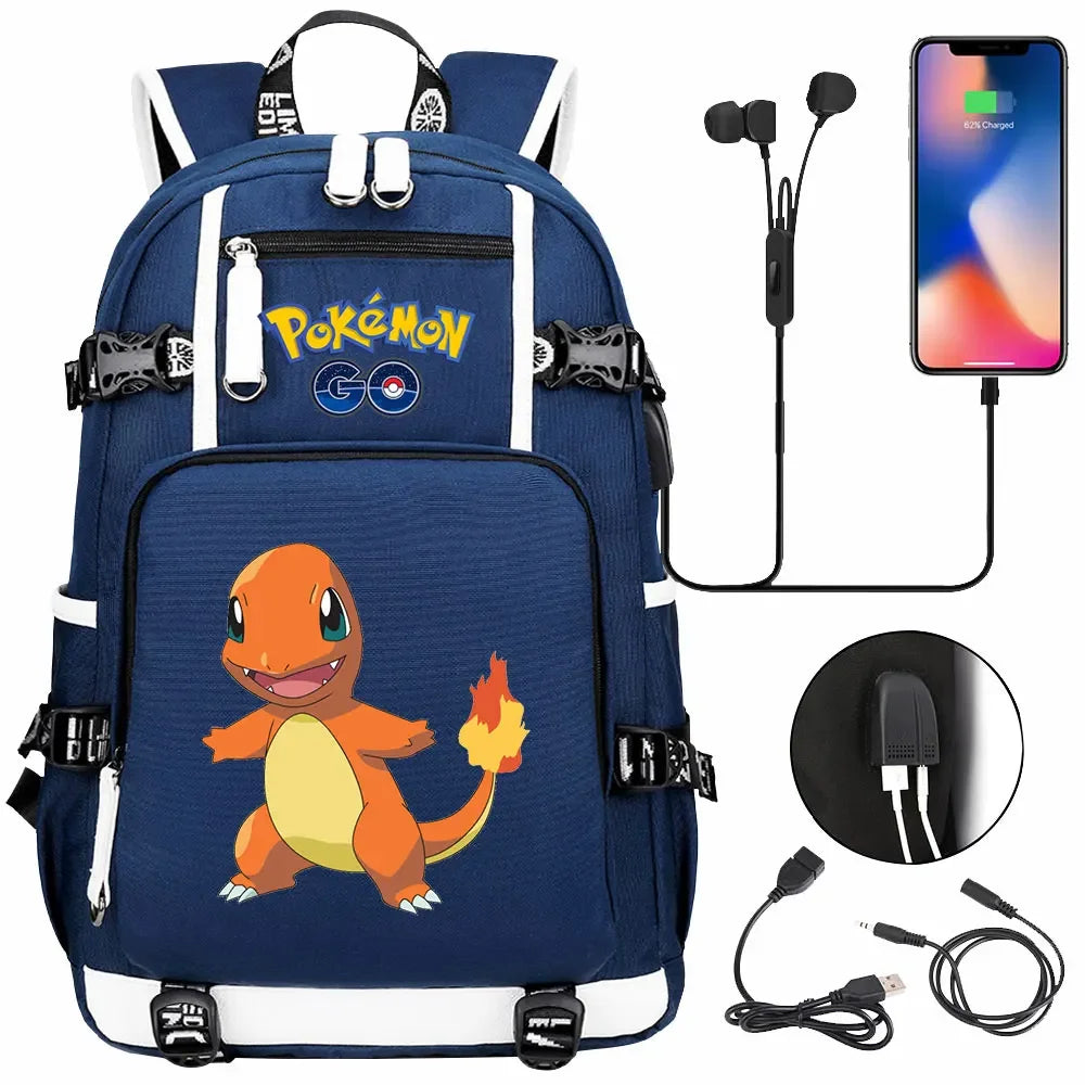 New Squirtle Charmander USB Teenagers Schoolbags Women Men Laptop Travel Backpack Girl Boys Kids School Book Bags