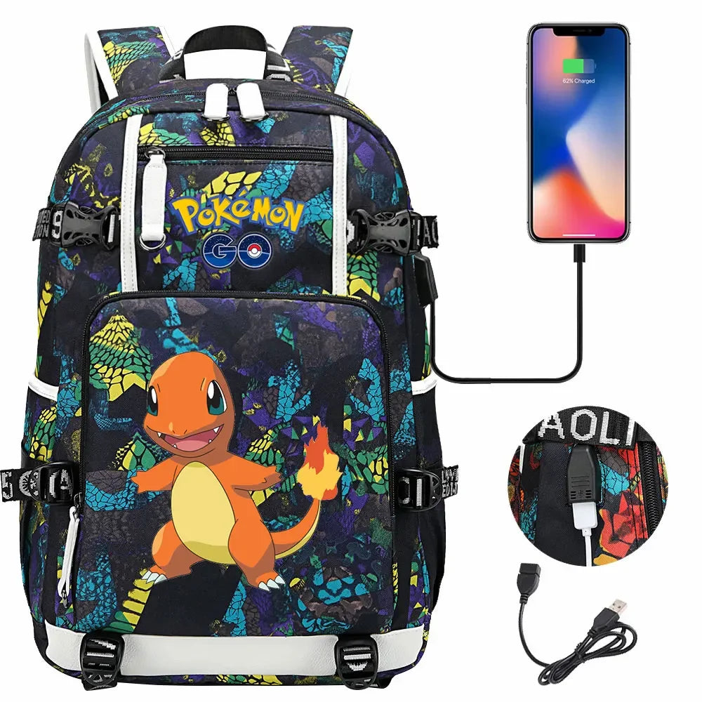 New Squirtle Charmander USB Teenagers Schoolbags Women Men Laptop Travel Backpack Girl Boys Kids School Book Bags