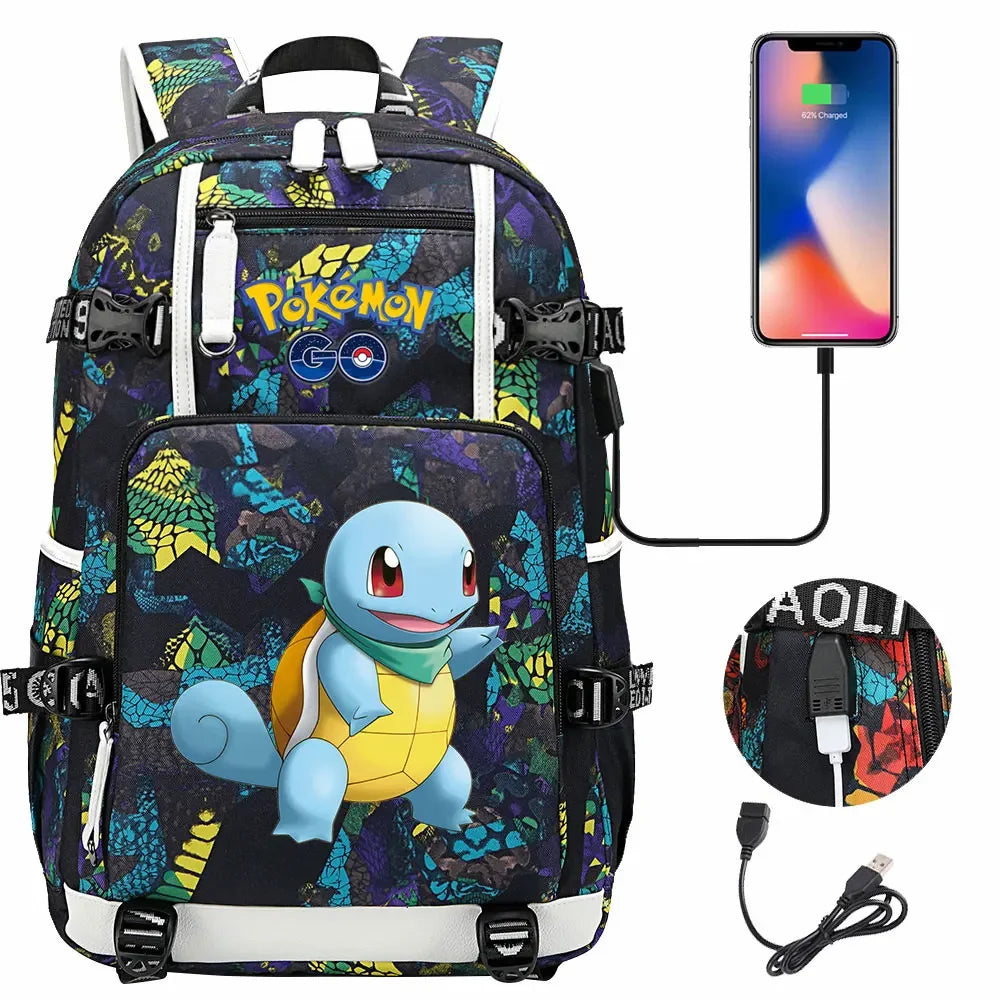 New Squirtle Charmander USB Teenagers Schoolbags Women Men Laptop Travel Backpack Girl Boys Kids School Book Bags