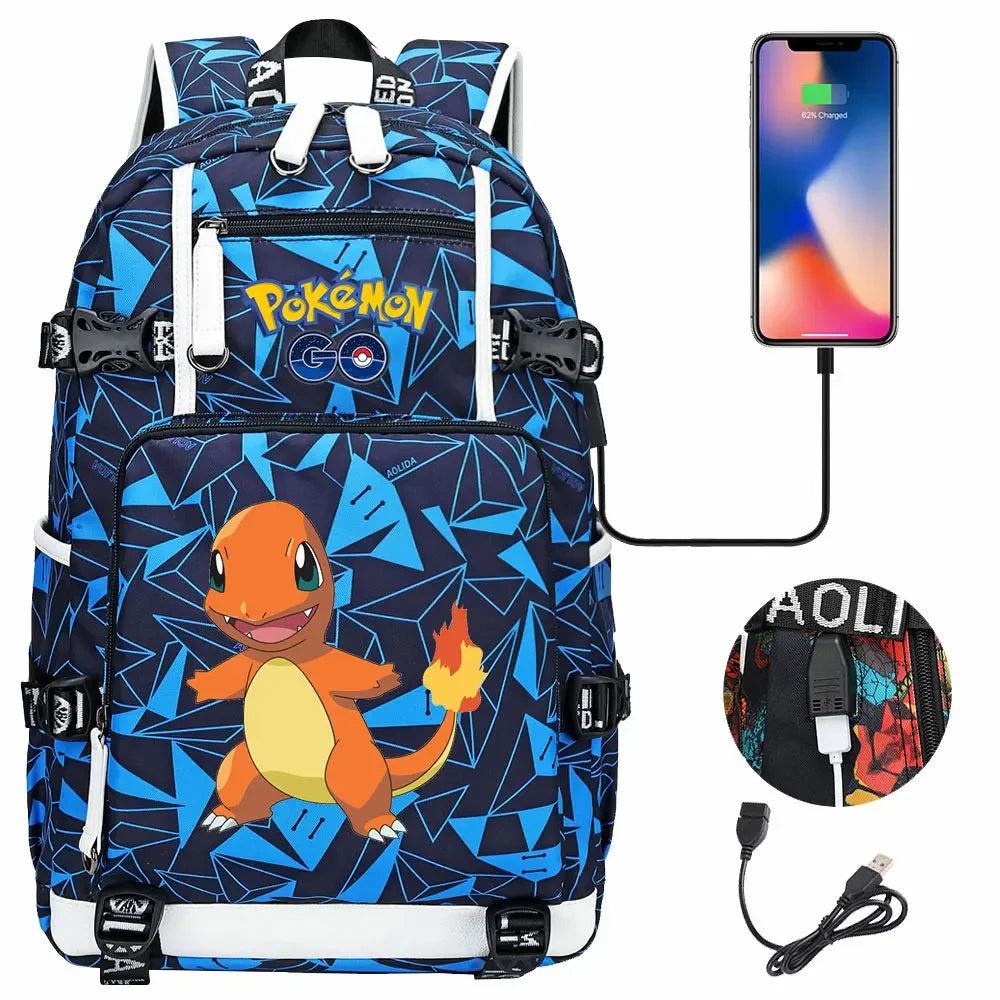 New Squirtle Charmander USB Teenagers Schoolbags Women Men Laptop Travel Backpack Girl Boys Kids School Book Bags