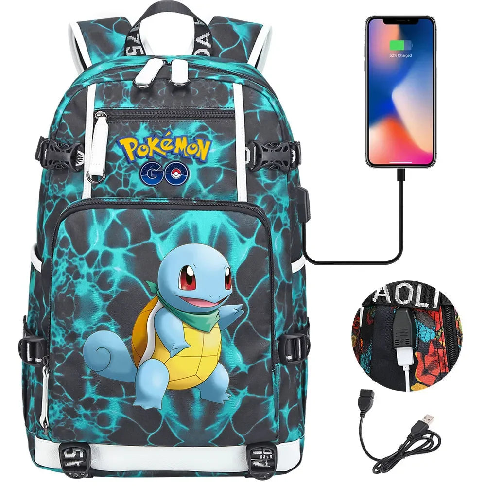 New Squirtle Charmander USB Teenagers Schoolbags Women Men Laptop Travel Backpack Girl Boys Kids School Book Bags