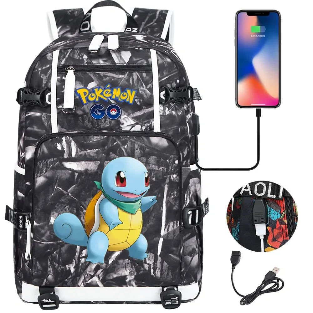 New Squirtle Charmander USB Teenagers Schoolbags Women Men Laptop Travel Backpack Girl Boys Kids School Book Bags