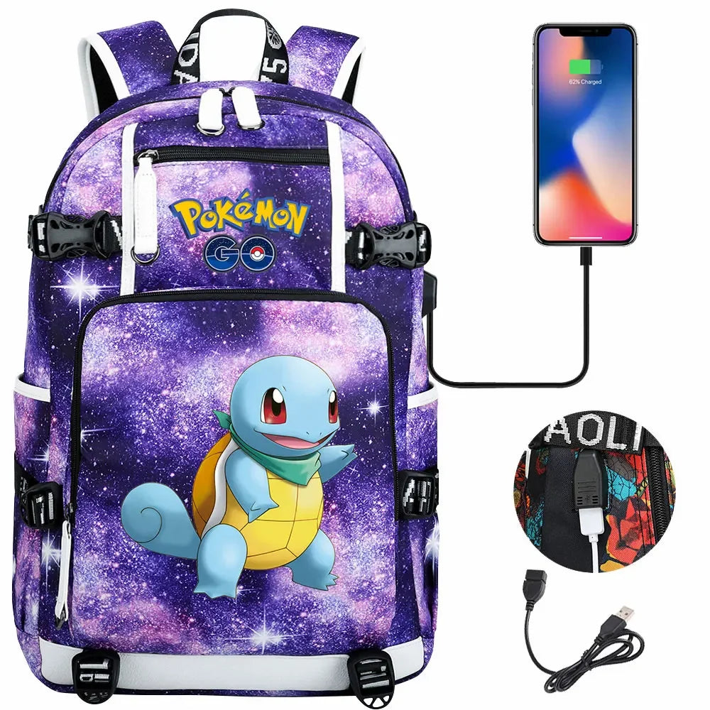 New Squirtle Charmander USB Teenagers Schoolbags Women Men Laptop Travel Backpack Girl Boys Kids School Book Bags