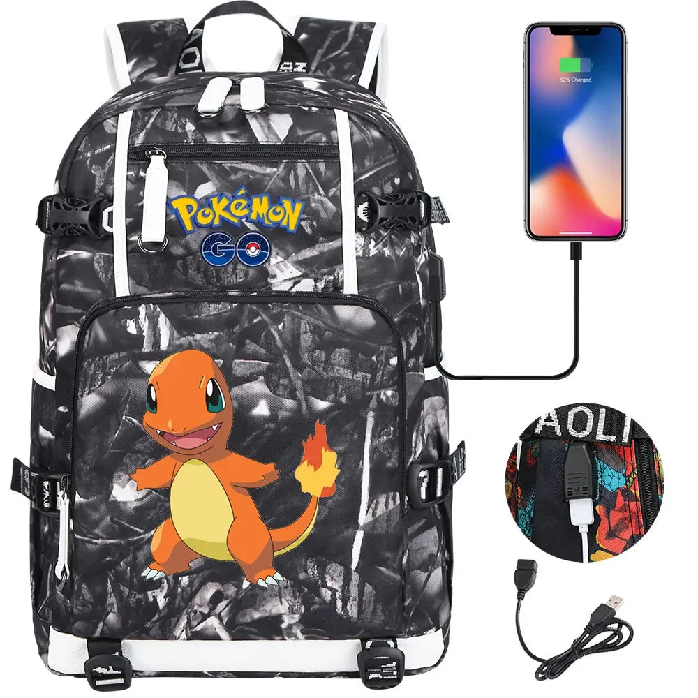 New Squirtle Charmander USB Teenagers Schoolbags Women Men Laptop Travel Backpack Girl Boys Kids School Book Bags