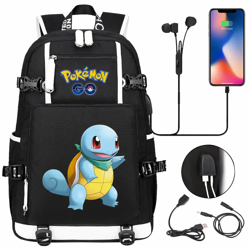 New Squirtle Charmander USB Teenagers Schoolbags Women Men Laptop Travel Backpack Girl Boys Kids School Book Bags