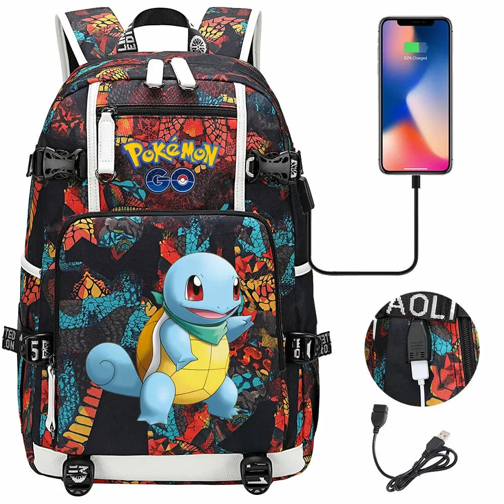 New Squirtle Charmander USB Teenagers Schoolbags Women Men Laptop Travel Backpack Girl Boys Kids School Book Bags