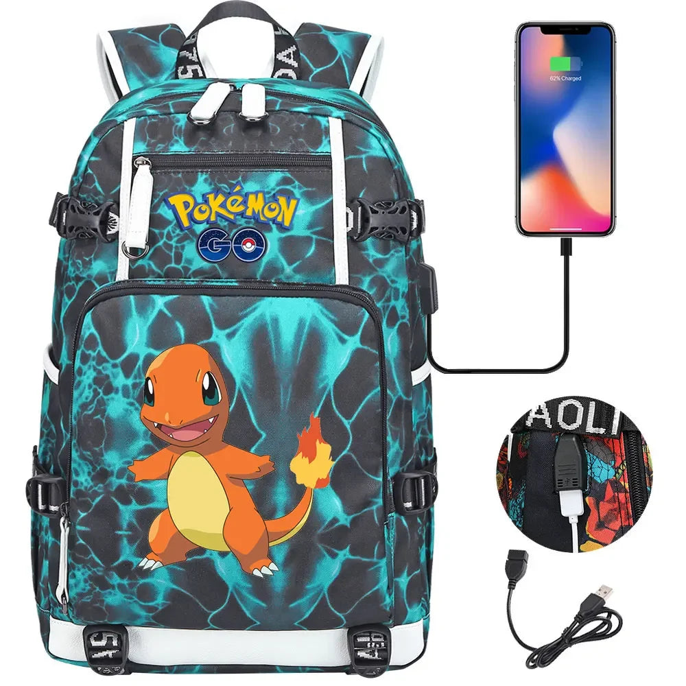 New Squirtle Charmander USB Teenagers Schoolbags Women Men Laptop Travel Backpack Girl Boys Kids School Book Bags